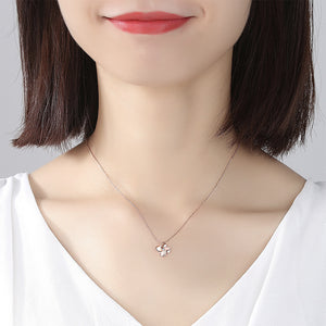 925 Sterling Silver Plated Rose Gold Simple and Elegant Flower Pendant with Cubic Zirconia and Necklace