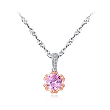 Load image into Gallery viewer, 925 Sterling Silver Elegant Simple Flower Pendant with Pink Cubic Zirconia and Necklace
