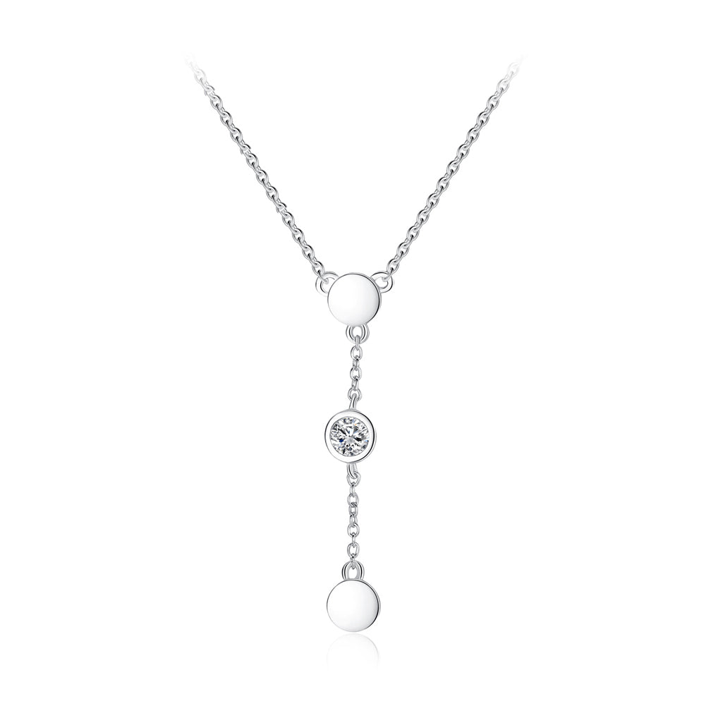 925 Sterling Silver Simple and Fashion Geometric Round Tassel Pendant with Cubic Zirconia and Necklace