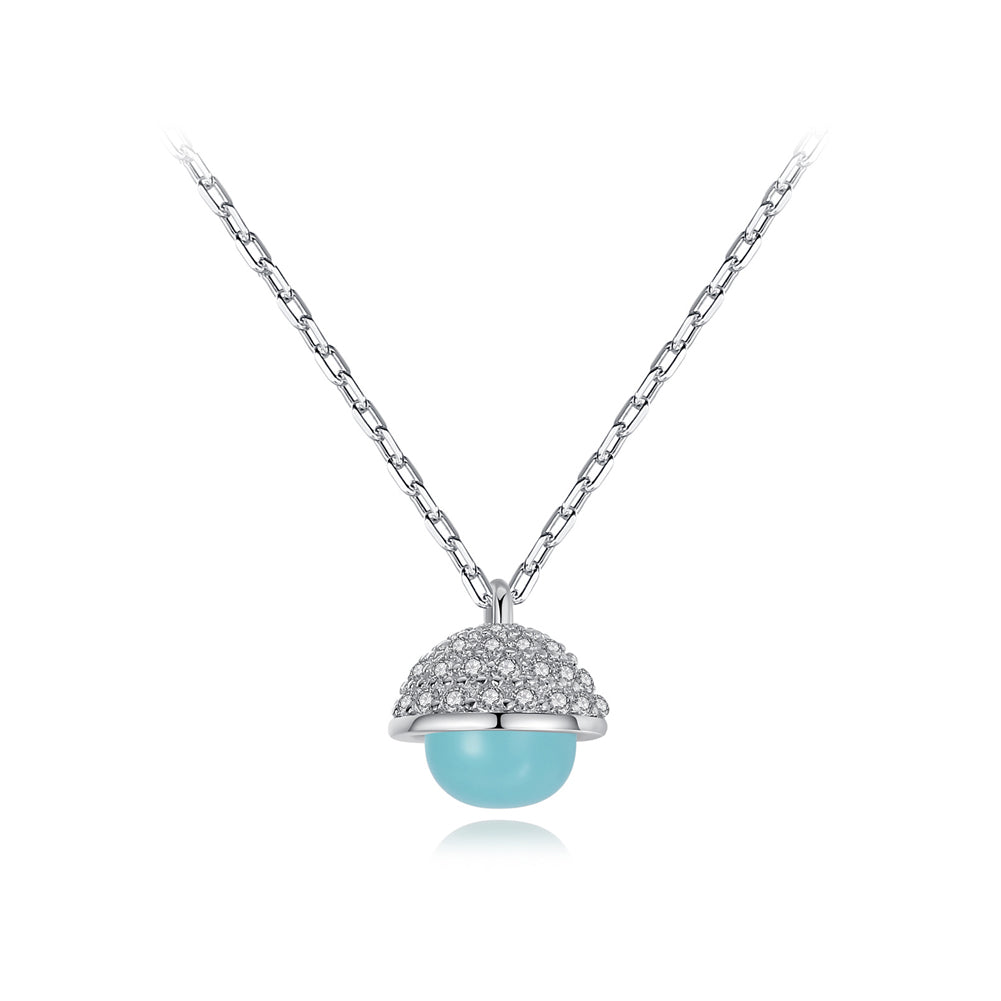 925 Sterling Silver Fashion and Elegant Geometric Green Crystal Pendant with Cubic Zirconia and Necklace