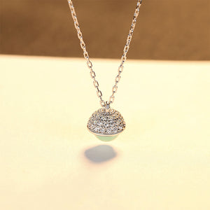 925 Sterling Silver Fashion and Elegant Geometric Green Crystal Pendant with Cubic Zirconia and Necklace
