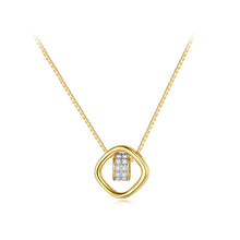 Load image into Gallery viewer, 925 Sterling Silver Plated Gold Simple Hollow Geometric Diamond Circle Pendant with Cubic Zirconia and Necklace