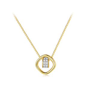 925 Sterling Silver Plated Gold Simple Hollow Geometric Diamond Circle Pendant with Cubic Zirconia and Necklace