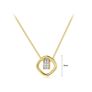 925 Sterling Silver Plated Gold Simple Hollow Geometric Diamond Circle Pendant with Cubic Zirconia and Necklace