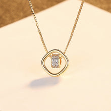 Load image into Gallery viewer, 925 Sterling Silver Plated Gold Simple Hollow Geometric Diamond Circle Pendant with Cubic Zirconia and Necklace