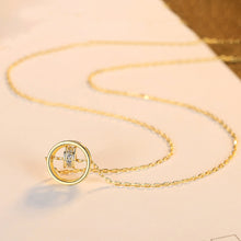 Load image into Gallery viewer, 925 Sterling Silver Plated Gold Simple Fashion Double Round Pendant with Cubic Zirconia and Necklace