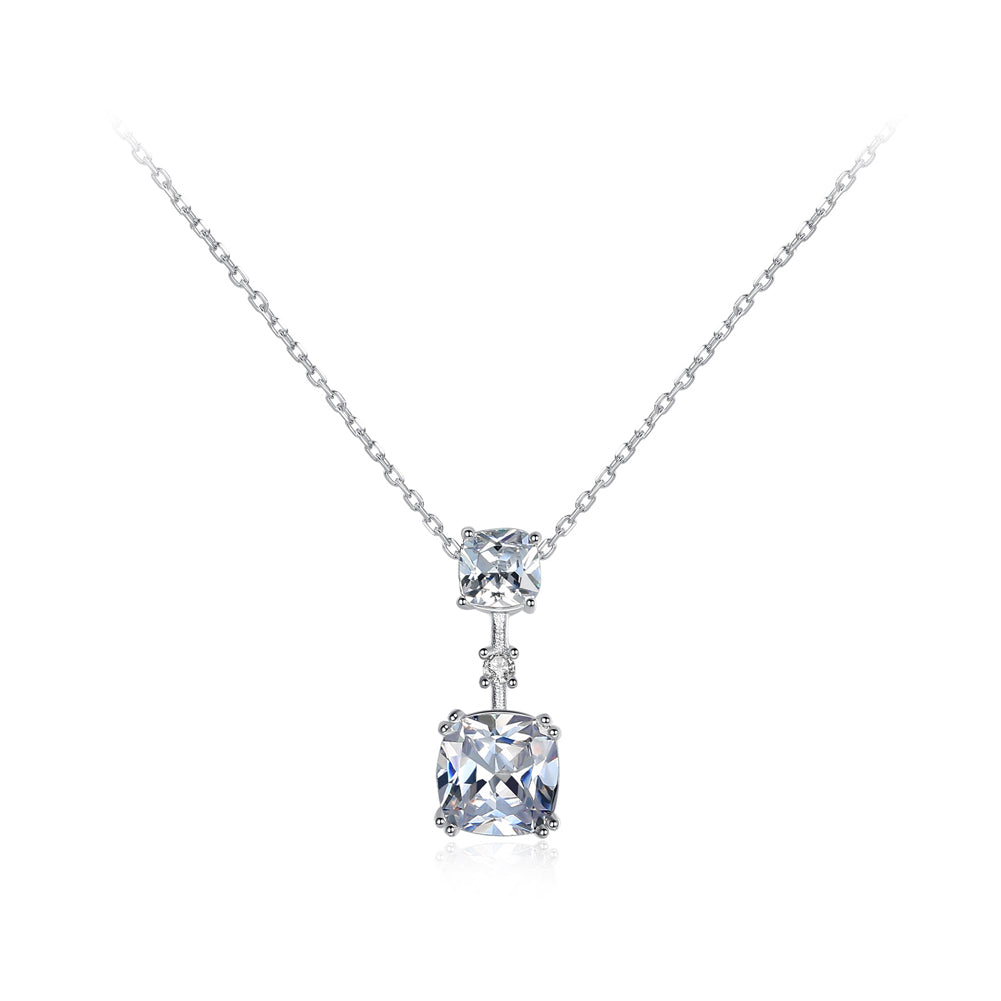 925 Sterling Silver Simple Fashion Geometric Square Cubic Zirconia Pendant with Necklace