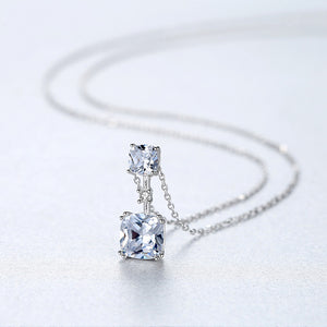 925 Sterling Silver Simple Fashion Geometric Square Cubic Zirconia Pendant with Necklace