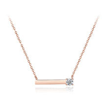 Load image into Gallery viewer, 925 Sterling Silver Plated Rose Gold Simple Geometric Rectangular Necklace with Cubic Zirconia