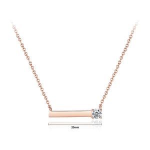925 Sterling Silver Plated Rose Gold Simple Geometric Rectangular Necklace with Cubic Zirconia
