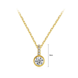 925 Sterling Silver Plated Gold Simple Fashion Geometric Round Cubic Zirconia Pendant with Necklace