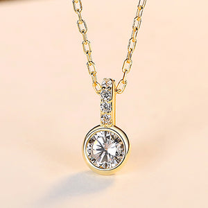 925 Sterling Silver Plated Gold Simple Fashion Geometric Round Cubic Zirconia Pendant with Necklace