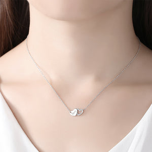 925 Sterling Silver Fashion Romantic Double Heart Necklace with Cubic Zirconia