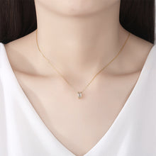 Load image into Gallery viewer, 925 Sterling Silver Plated Gold Simple Fashion Hollow Geometric Diamond Pendant with Cubic Zirconia and Necklace