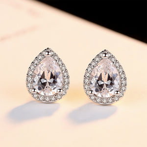 925 Sterling Silver Elegant Fashion Water Drop-shaped Cubic Zirconia Stud Earrings