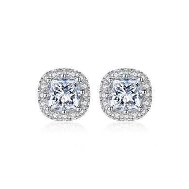 925 Sterling Silver Bright and Fashion Geometric Cubic Zirconia Stud Earrings - Glamorousky