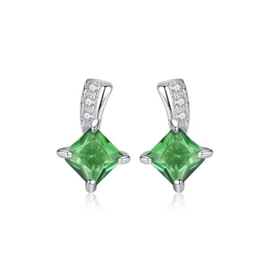 925 Sterling Silver Fashion Simple Geometric Diamond Stud Earrings with Green Cubic Zirconia