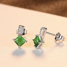 Load image into Gallery viewer, 925 Sterling Silver Fashion Simple Geometric Diamond Stud Earrings with Green Cubic Zirconia