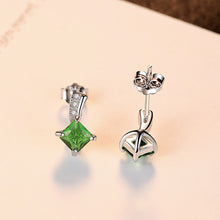 Load image into Gallery viewer, 925 Sterling Silver Fashion Simple Geometric Diamond Stud Earrings with Green Cubic Zirconia