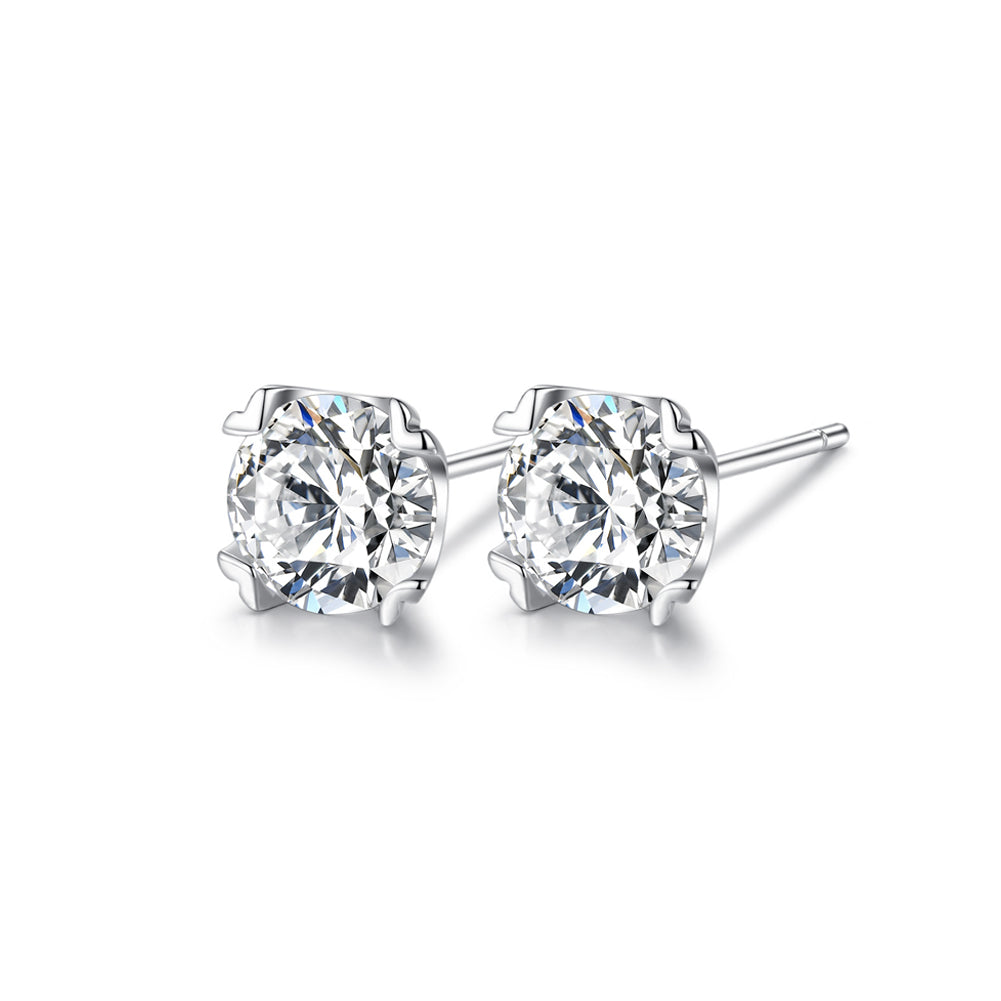 925 Sterling Silver Fashion and Elegant Geometric Round Cubic Zirconia Stud Earrings