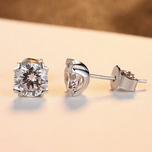 925 Sterling Silver Fashion and Elegant Geometric Round Cubic Zirconia Stud Earrings
