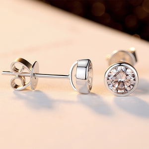 925 Sterling Silver Fashion Simple Geometric Round Stud Earrings with Cubic Zirconia