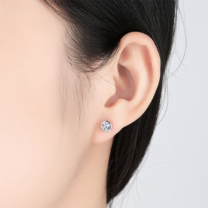 925 Sterling Silver Fashion Simple Geometric Round Stud Earrings with Cubic Zirconia