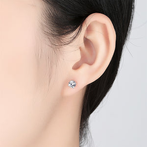 925 Sterling Silver Simple Elegant Geometric Round Cubic Zirconia Stud Earrings