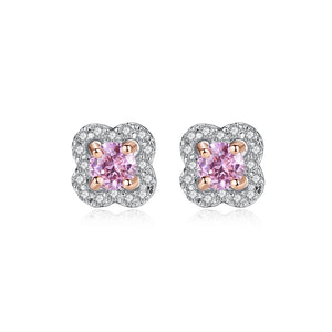 925 Sterling Silver Elegant Fashion Flower Stud Earrings with Pink Cubic Zirconia
