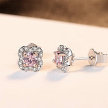 Load image into Gallery viewer, 925 Sterling Silver Elegant Fashion Flower Stud Earrings with Pink Cubic Zirconia