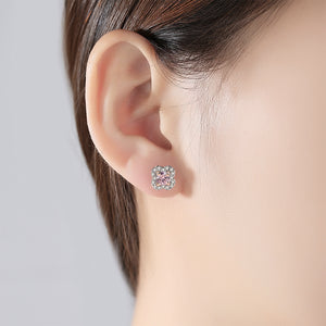 925 Sterling Silver Elegant Fashion Flower Stud Earrings with Pink Cubic Zirconia