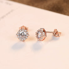 Load image into Gallery viewer, 925 Sterling Silver Plated Rose Gold Fashion Elegant Geometric Round Cubic Zirconia Stud Earrings