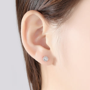 925 Sterling Silver Plated Rose Gold Fashion Elegant Geometric Round Cubic Zirconia Stud Earrings