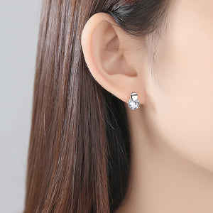 925 Sterling Silver Fashion Simple Geometric Round Cubic Zirconia Stud Earrings