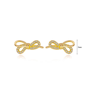 925 Sterling Silver Plated Rose Gold Fashion Simple Ribbon Stud Earrings with Cubic Zirconia