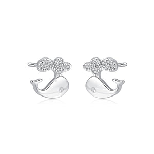 925 Sterling Silver Simple and Cute Dolphin Stud Earrings with Cubic Zirconia