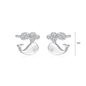 925 Sterling Silver Simple and Cute Dolphin Stud Earrings with Cubic Zirconia