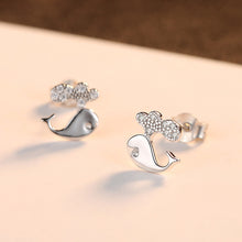 Load image into Gallery viewer, 925 Sterling Silver Simple and Cute Dolphin Stud Earrings with Cubic Zirconia