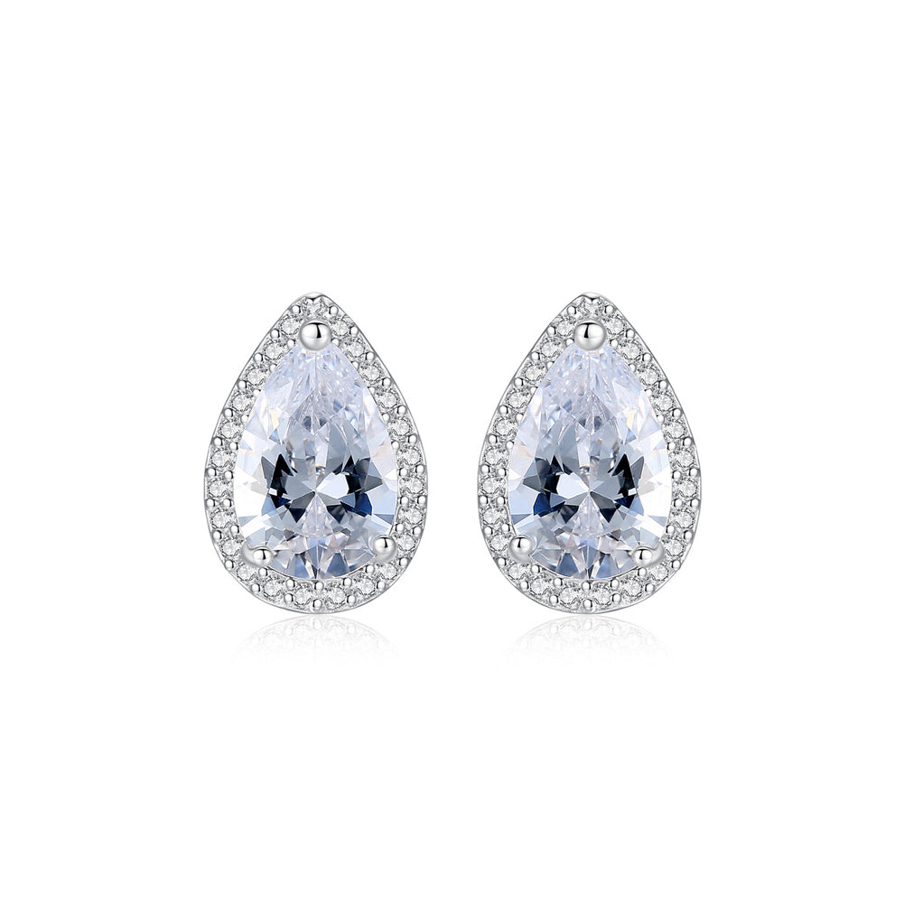 925 Sterling Silver Fashion and Elegant Water Drop-shaped Stud Earrings with Cubic Zirconia