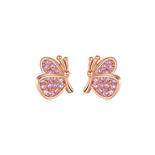 Load image into Gallery viewer, 925 Sterling Silver Plated Rose Gold Fashion Elegant Butterfly Stud Earrings with Pink Cubic Zirconia