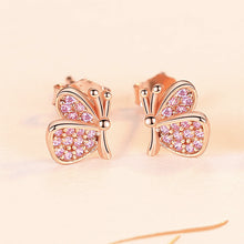 Load image into Gallery viewer, 925 Sterling Silver Plated Rose Gold Fashion Elegant Butterfly Stud Earrings with Pink Cubic Zirconia