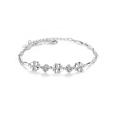 925 Sterling Silver Elegant Fashion Four-leaf Clover Cubic Zirconia Bracelet