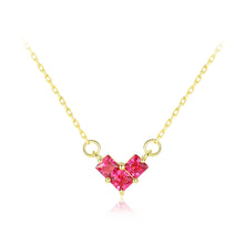 Load image into Gallery viewer, 925 Sterling Silver Plated Gold Simple Romantic Heart-shaped Red Imitation Gemstone Pendant with Necklace