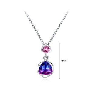 925 Sterling Silver Fashion Simple Geometric Triangle Color Imitation Gemstone Pendant with Necklace