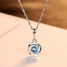 Load image into Gallery viewer, 925 Sterling Silver Simple Fashion Geometric Round Blue Imitation Gemstone Pendant with Necklace