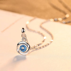 925 Sterling Silver Simple Fashion Geometric Round Blue Imitation Gemstone Pendant with Necklace
