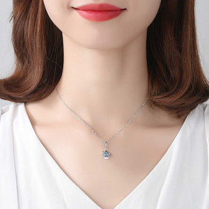 925 Sterling Silver Simple Fashion Geometric Round Blue Imitation Gemstone Pendant with Necklace