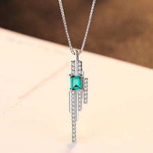 Load image into Gallery viewer, 925 Sterling Silver Fashion and Elegant Geometric Tassel Green Imitation Gemstone Pendant with Cubic Zirconia and Necklace