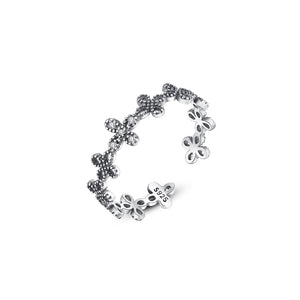 925 Sterling Silver Simple Elegant Flower Cubic Zirconia Adjustable Open Ring