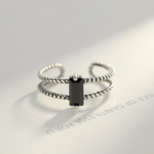 Load image into Gallery viewer, 925 Sterling Silver Simple Fashion Geometric Black Cubic Zirconia Adjustable Open Ring
